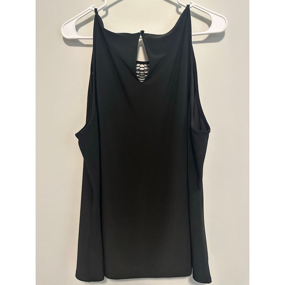 White House Black Market NWT XL Black Sheer Embroidered Yoke Tank Top Boho Chic - Picture 3 of 11